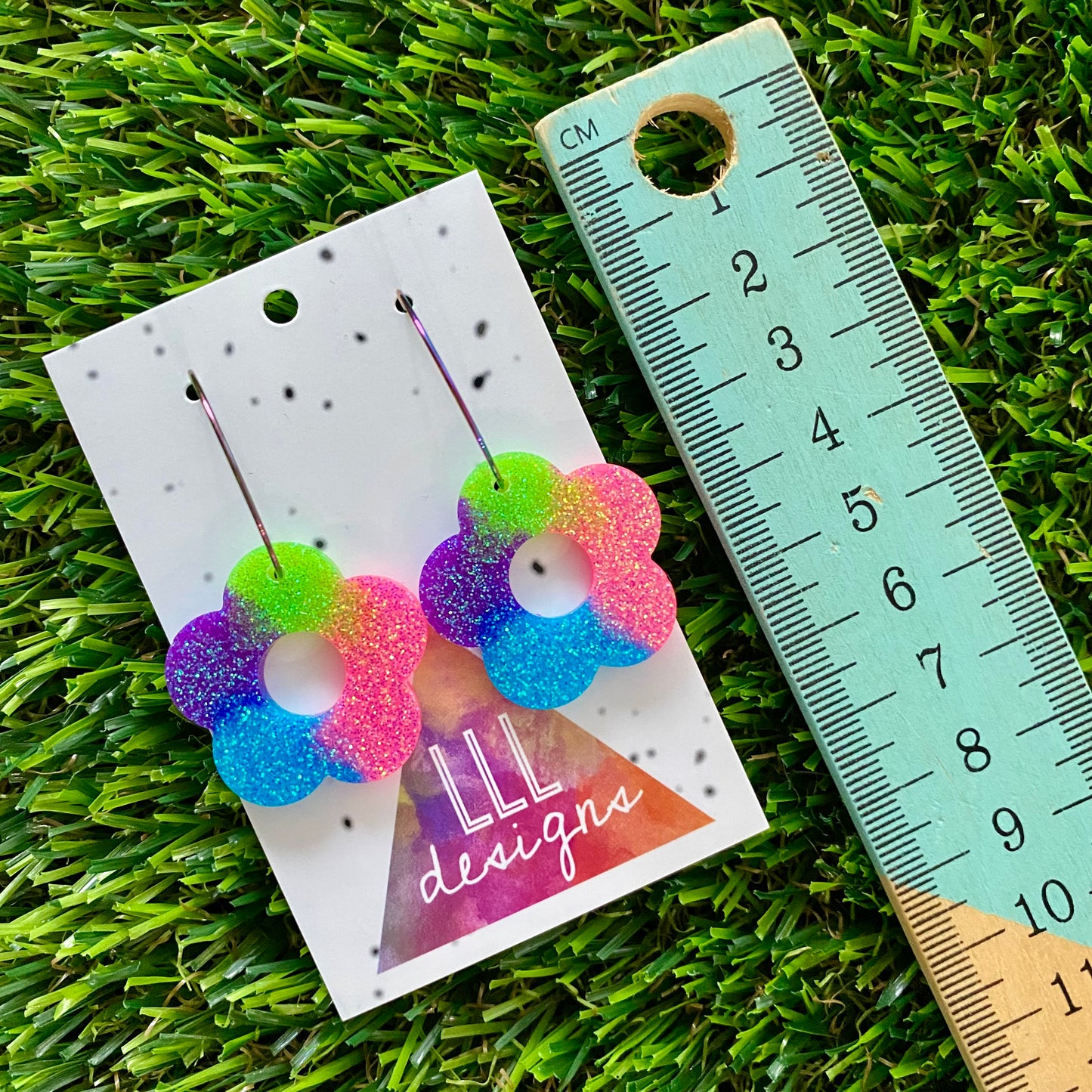 ON SALE!!!! Resin Earrings - Neon Vibrant Cut Out Daisy Featuring a Rainbow Hoop!