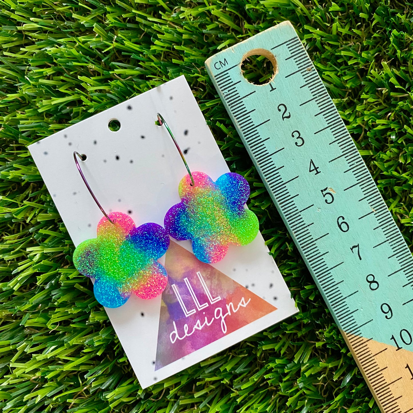 ON SALE!!!! Resin Earrings - Neon Vibrant Solid Daisy Featuring a Rainbow Hoop!