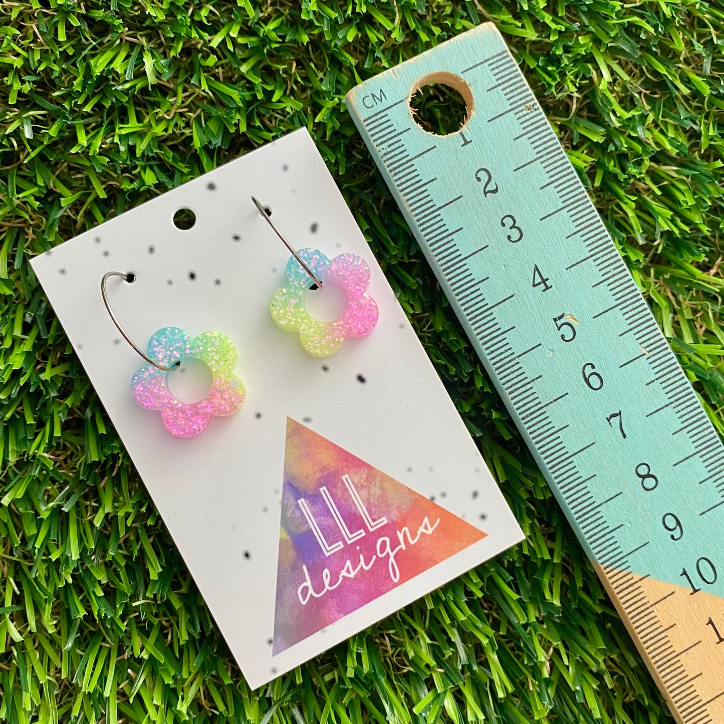 ON SALE!!!! Resin Earrings - Pastel Mini Daisy Featuring a Silver Hoop! (2)