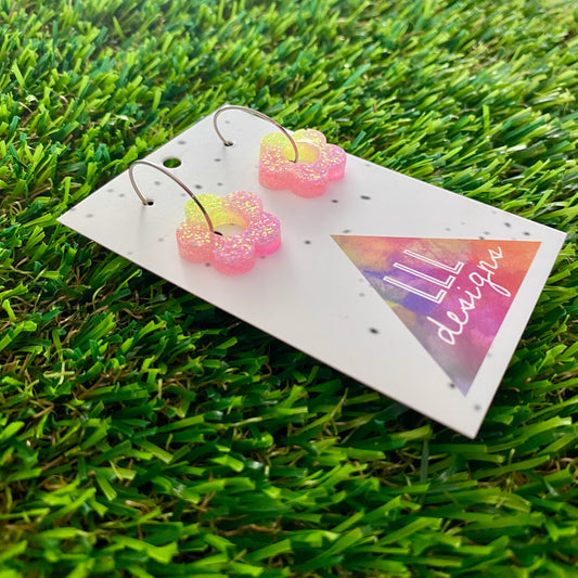 ON SALE!!!! Resin Earrings - Pastel Mini Daisy Featuring a Silver Hoop! (3)