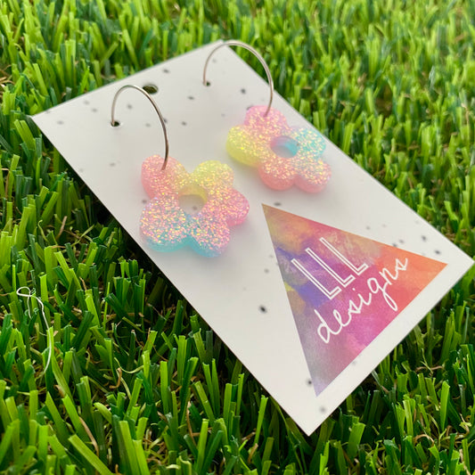 ON SALE!!!! Resin Earrings - Pastel Wonky Daisy Featuring a Silver Hoop! (1)