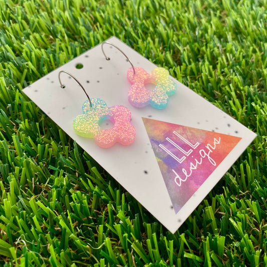 Resin Earrings - Pastel Wonky Daisy Featuring a Silver Hoop! (2)