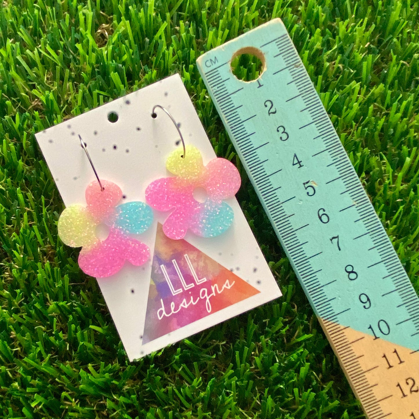 ON SALE!!!! Resin Earrings - Pastel Asymmetrical Flower Featuring a Silver Hoop! (2)