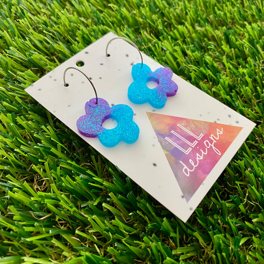 ON SALE!!! Resin Earrings - Vibrant Wonky Daisy Featuring a Silver Hoop! (6)