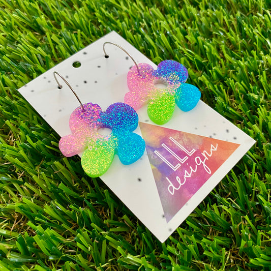 ON SALE!!!! Resin Earrings - Vibrant Asymmetrical Flower Featuring a Silver Hoop! (1)