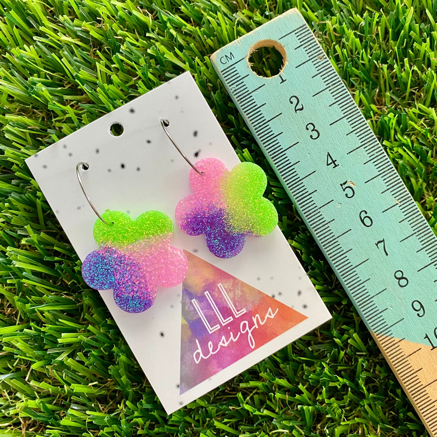 Resin Earrings - Vibrant Solid Daisy Featuring a Silver Hoop! (2)