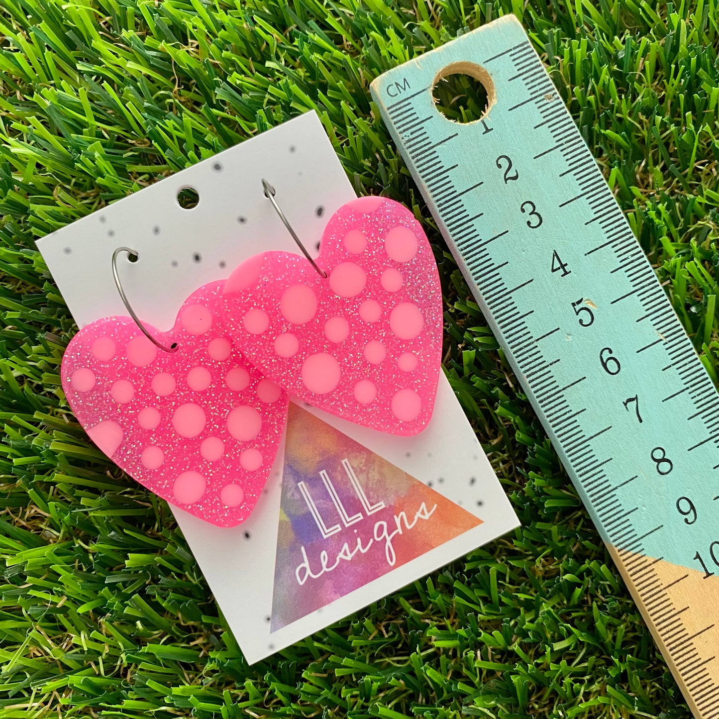 ON SALE!!! Resin Earrings - Polka Dotted Perfection In Pink Love Hearts in Large Featuring a Silver Hoop! (1)