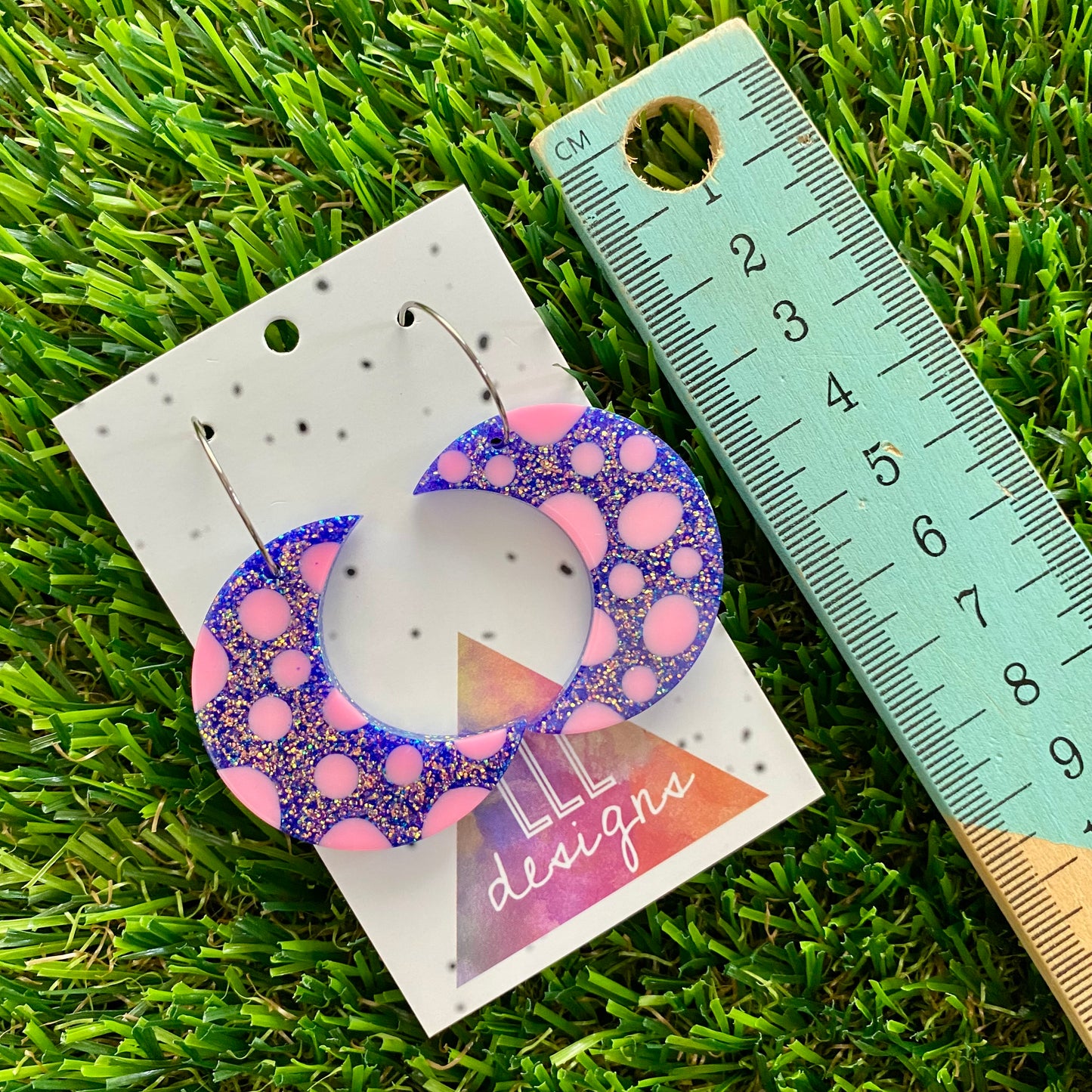 ON SALE!!!! Resin Earrings - Polka Dotted Galaxy Purple Moons in Large Featuring a Silver Hoop! (3)