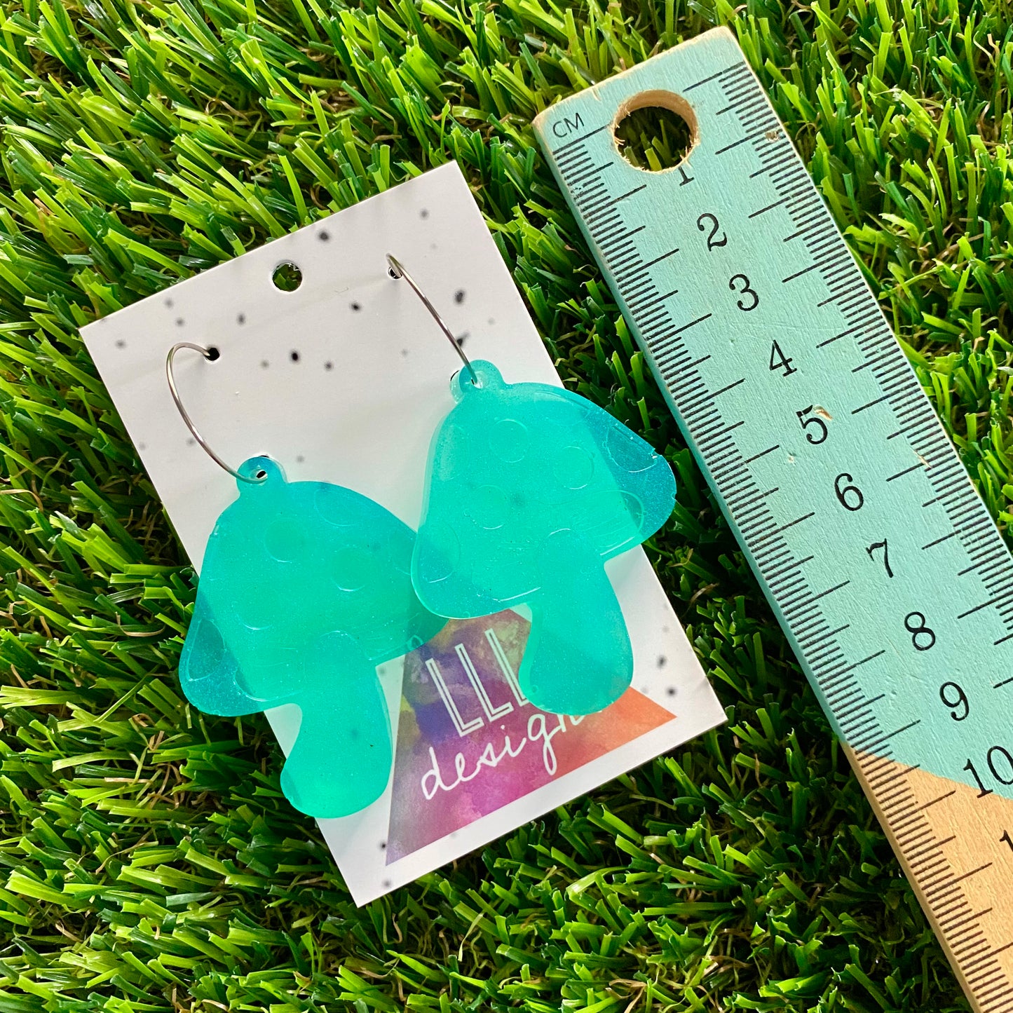 ON SALE!!!!! Resin Earrings - Teal Mushroom Featuring a Silver Hoop!