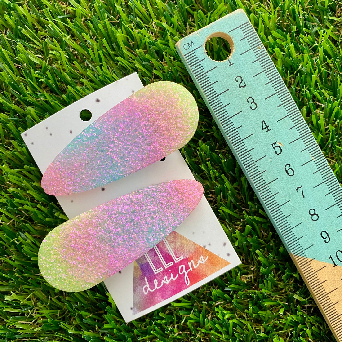 Handmade Resin Hair Clip - Pastel Glitter Rainbow Hair Clip Pair!