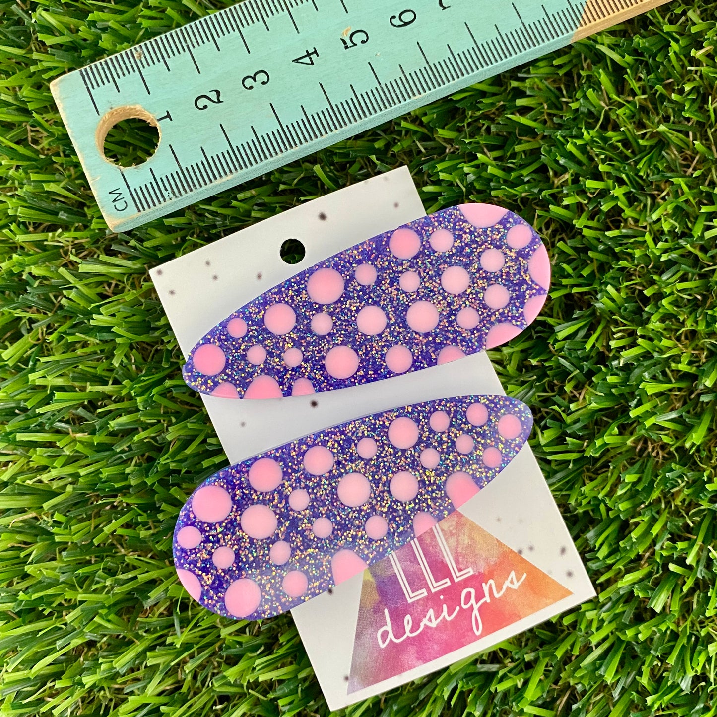Handmade Resin Hair Clip - Galaxy Purple Hair Clip Pair Featuring Pink Polka Dots!