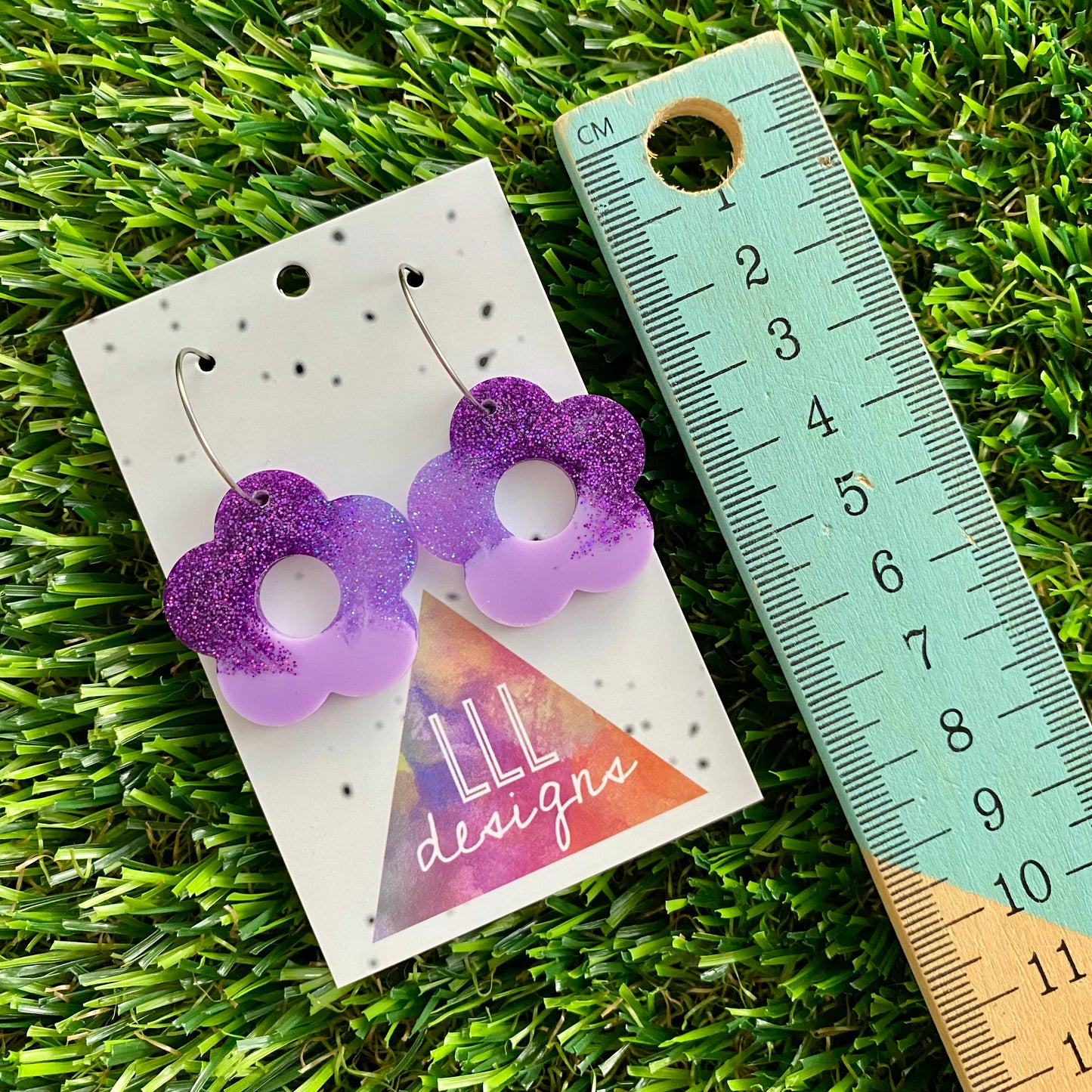 ON SALE!!!! Resin Earrings - Purple Dream Cut Out Daisy Featuring a Silver Hoop! (3)