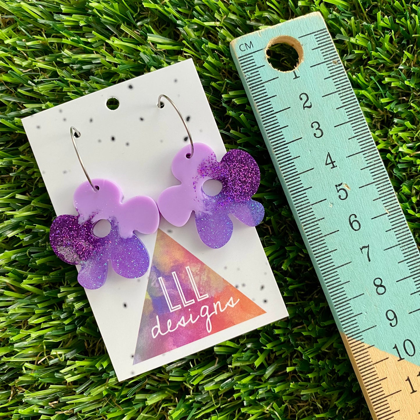 ON SALE!!!! Resin Earrings - Purple Dream Asymmetrical Flower Featuring a Silver Hoop!