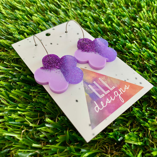 ON SALE!!! Resin Earrings - Purple Dream Solid Daisy Featuring a Silver Hoop!