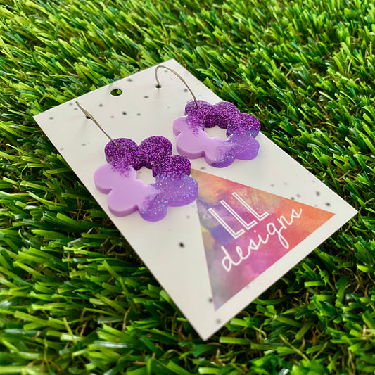 ON SALE!!! Resin Earrings - Purple Dream Floral Wreath Featuring a Silver Hoop! (2)