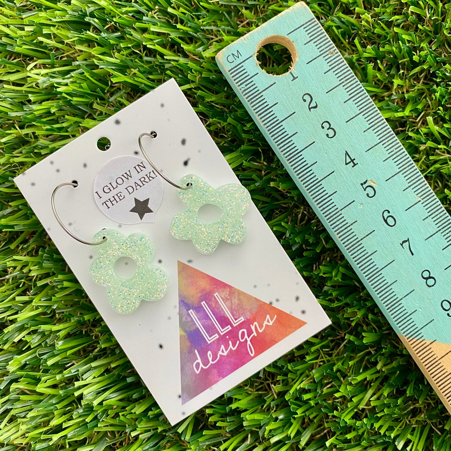 ON SALE!!!! Resin Earrings - Glow In Dark Wonky Daisy Featuring a Silver Hoop!