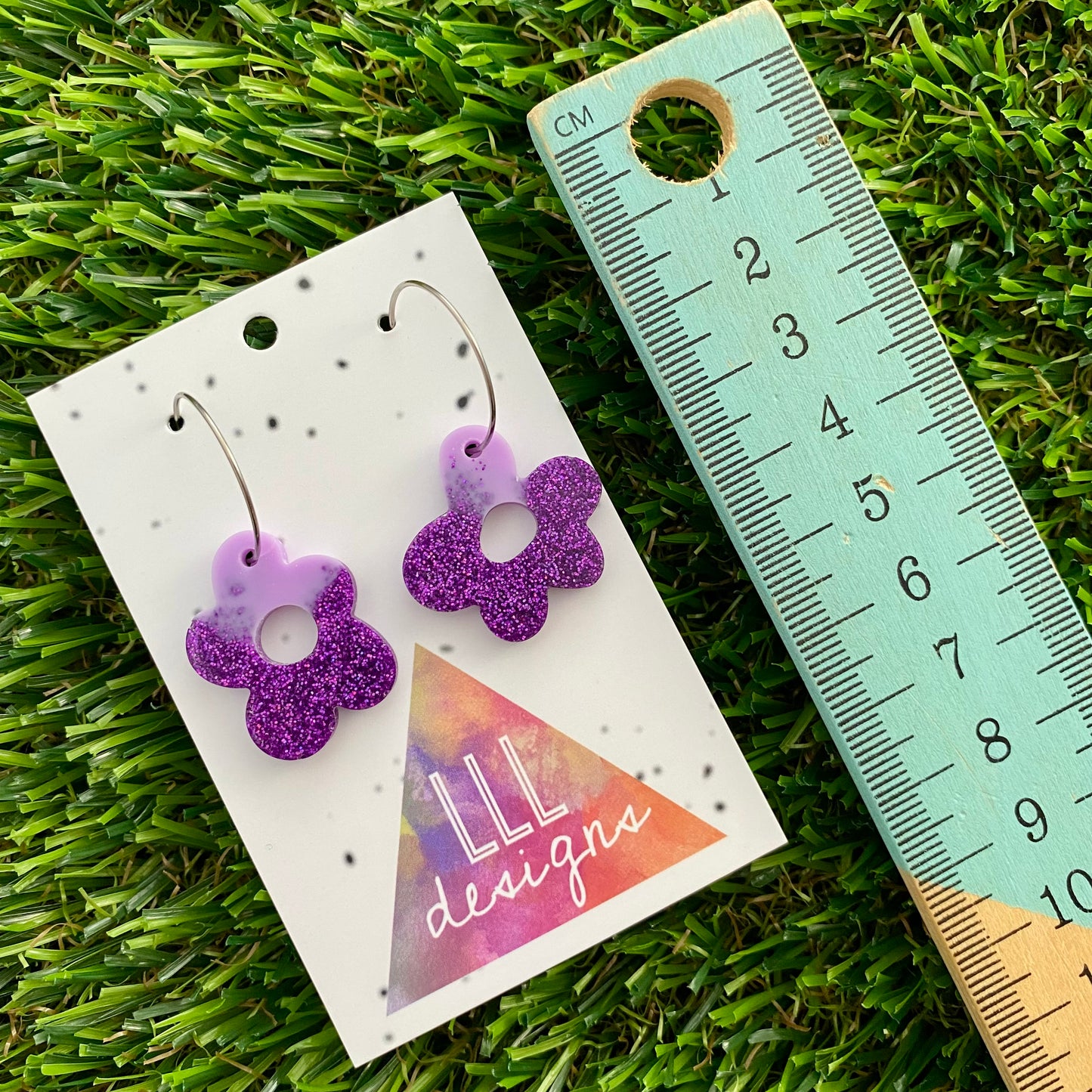 ON SALE!!! Resin Earrings - Two Tone Purple Wonky Daisy Featuring a Silver Hoop!