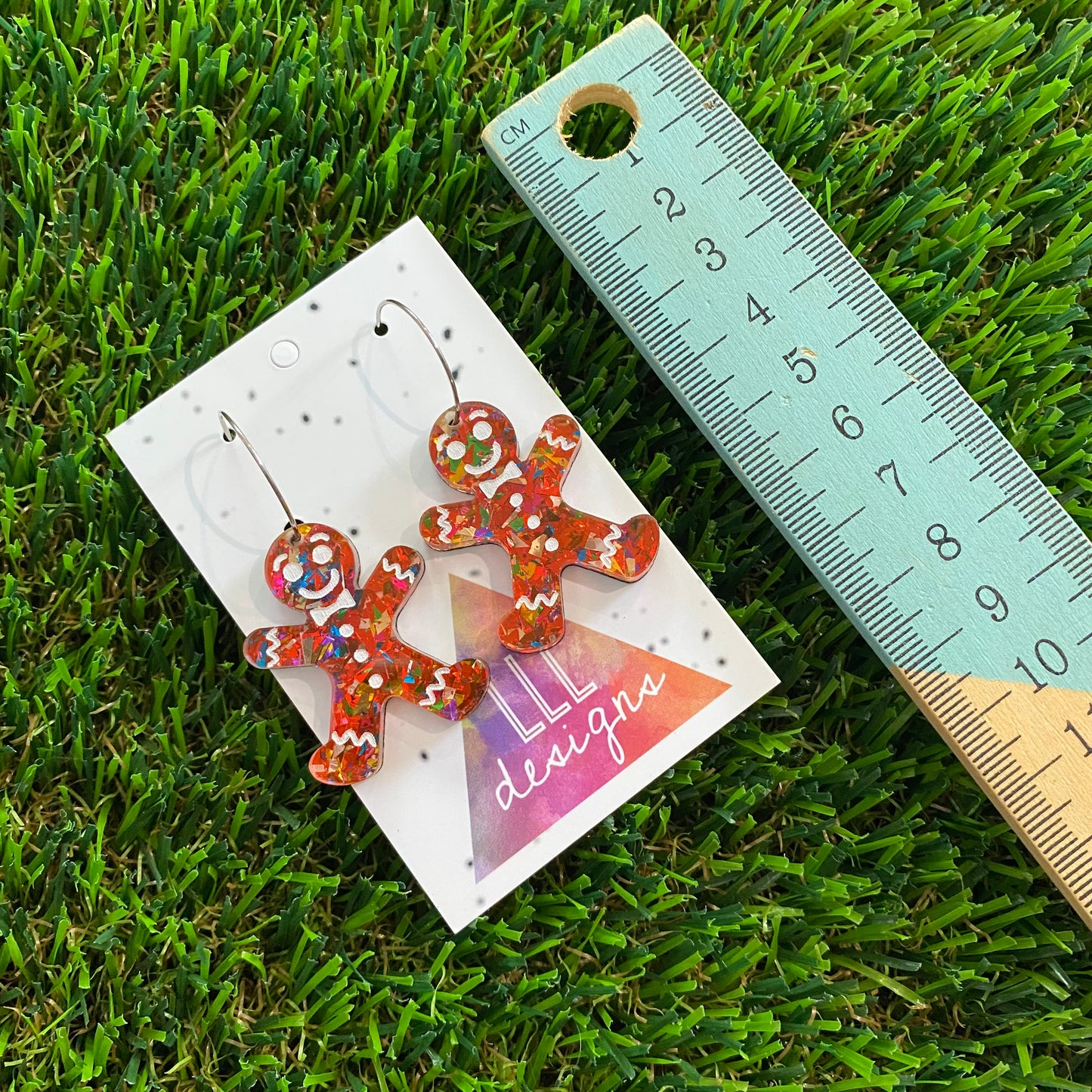 Gingerbread Men Earrings - Red Gingerbread People with Silver Hoops!