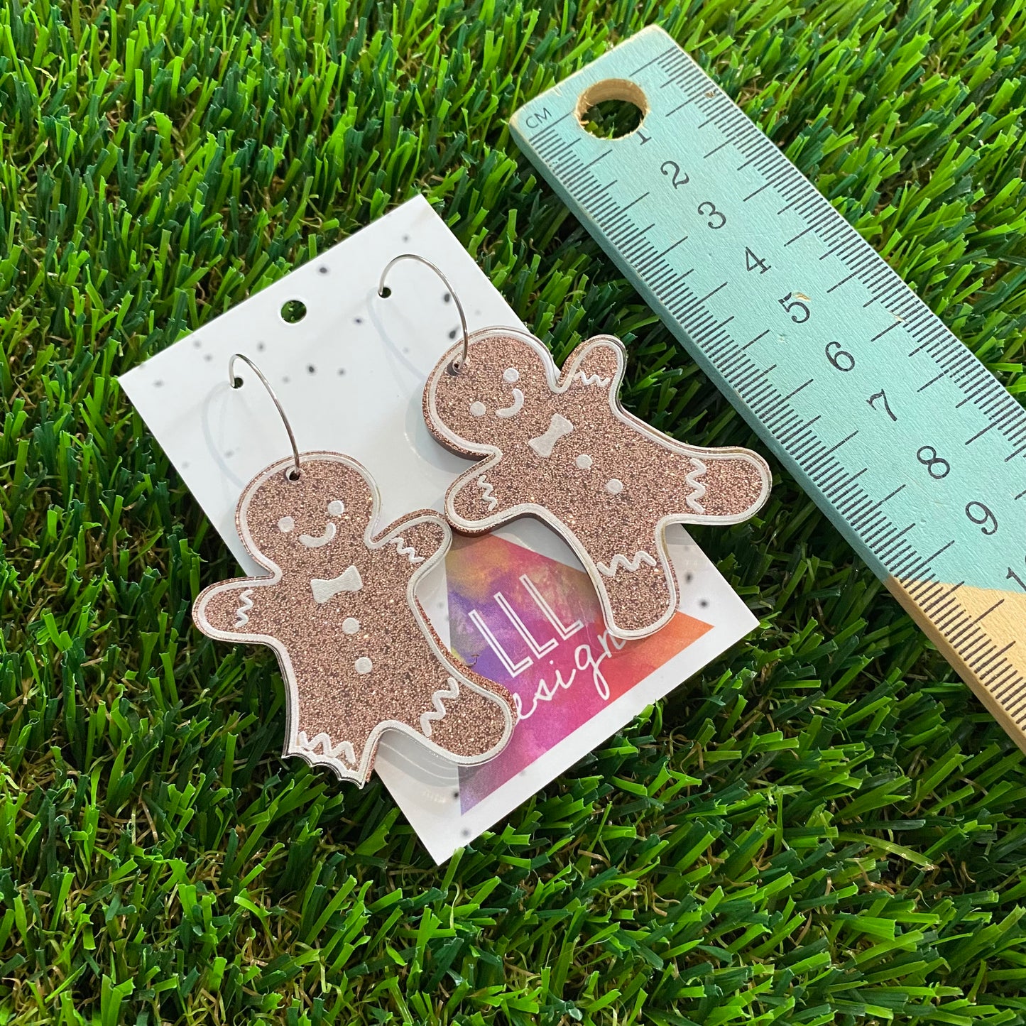 Gingerbread Men Earrings - Dual Layered Cooper Glitter Gingerbread People Hoops!