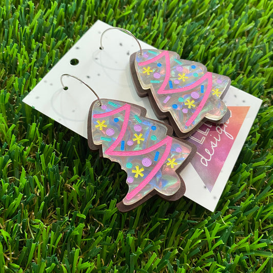 Christmas Cookie Earring - Christmas Sugar Cookie with Hand Painted Details and Silver Hoops!