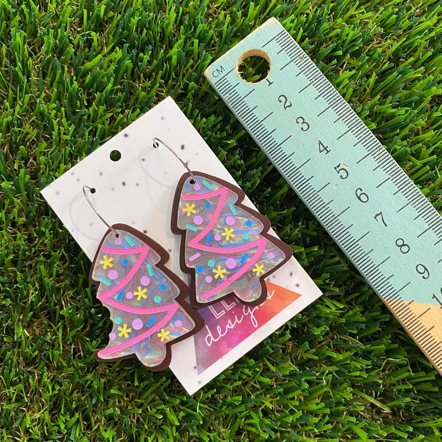 Christmas Cookie Earring - Christmas Sugar Cookie with Hand Painted Details and Silver Hoops!