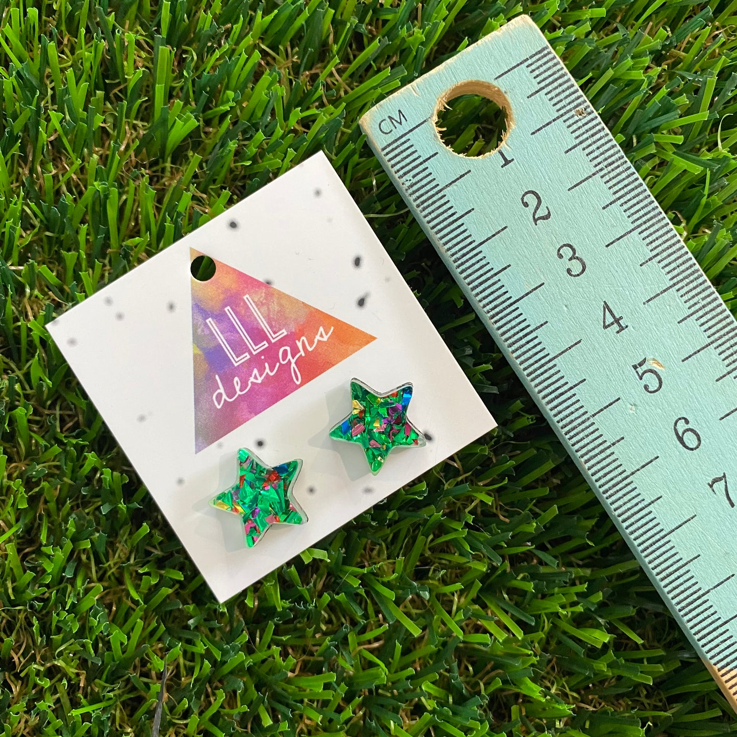 Green Metallic Glitz Star Stud Earrings (Lge)