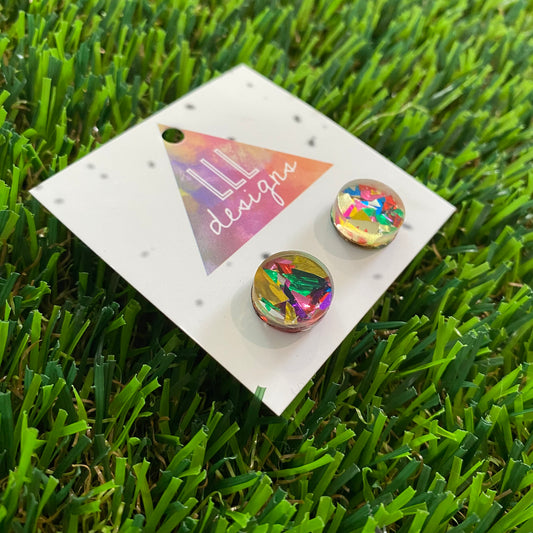 Rainbow Metallic Glitz Circle Stud Earrings (Lge)