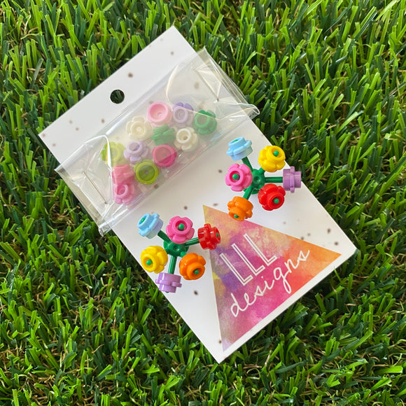 Mini Blooming Stud Earrings - #1 Six Rainbow Flowers with Twelve Additional Mixed Pastel Flowers - Get Creative and Stand out!