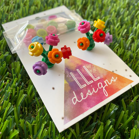 Mini Blooming Stud Earrings - #1 Six Rainbow Flowers with Twelve Additional Mixed Pastel Flowers - Get Creative and Stand out!