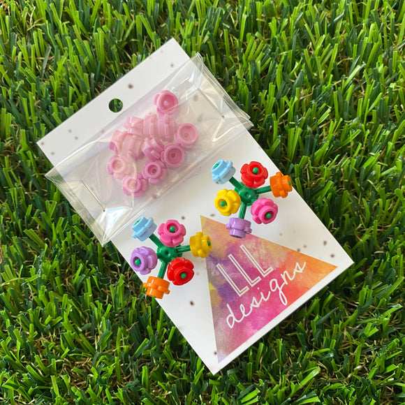 Mini Blooming Stud Earrings - #2 Six Rainbow Flowers with Twelve Additional Pastel Pink Flowers - Choose The Colors You Want To Wear!