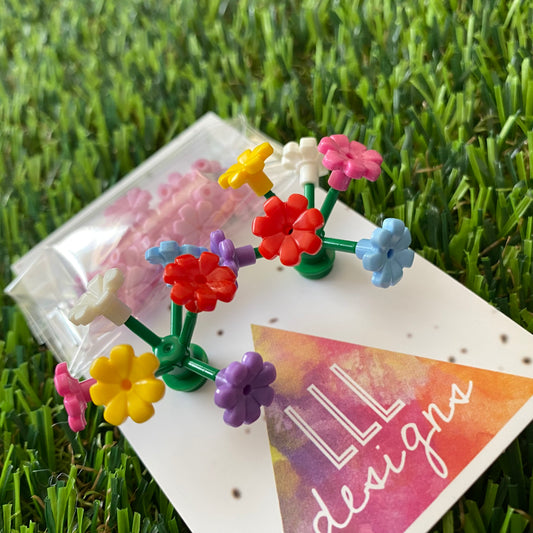 Mega Blooming Stud Earrings - #1 Six Rainbow Flowers with Twelve Additional Pastel Pink Flowers - These Will Make You STAND OUT!