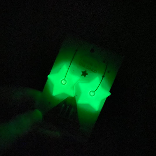 Glow in the Dark Earrings - Glow in The Dark Brick Star Hoop Dangle Earrings. Super Fun and Cute with any Outfit!