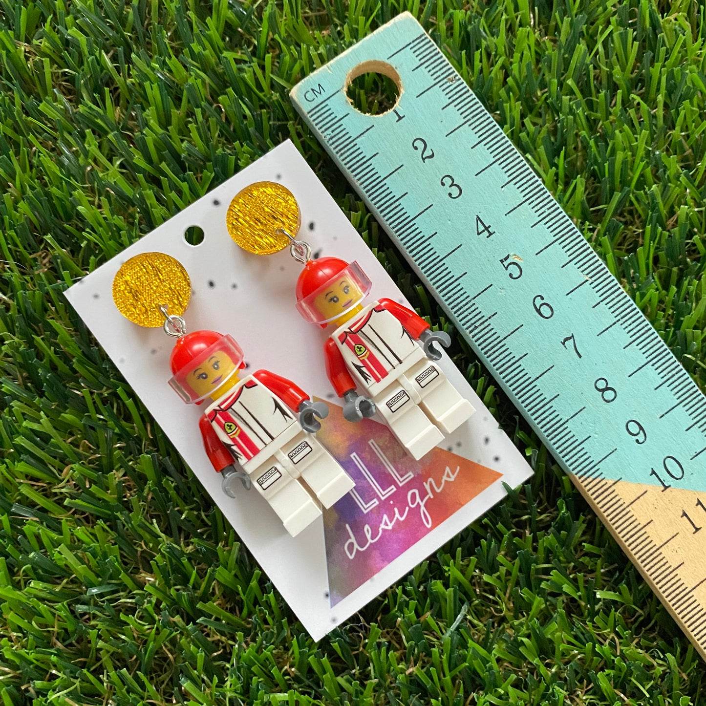 Brick People Earrings - #24 Race Car Rachel Dangle Earrings