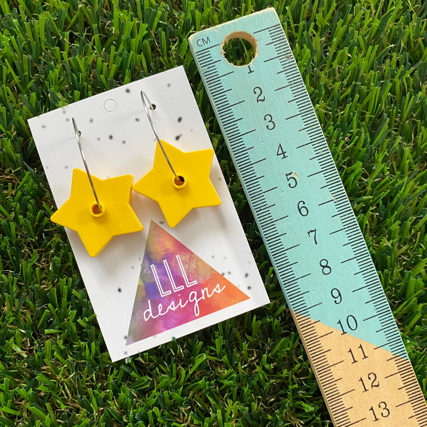 Star Earrings - Bright Yellow Star Brick Hoop Dangle Earrings. Super Fun and Cute with any Outfit!