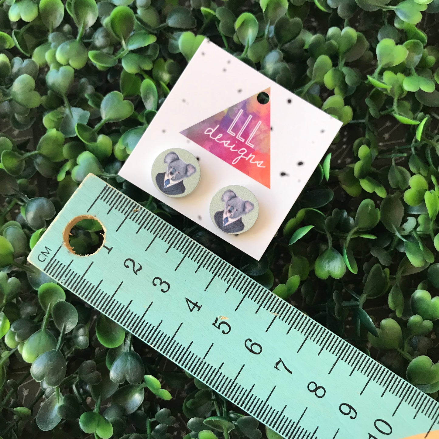 Quirky Koala Printed Timber Stud Earrings.