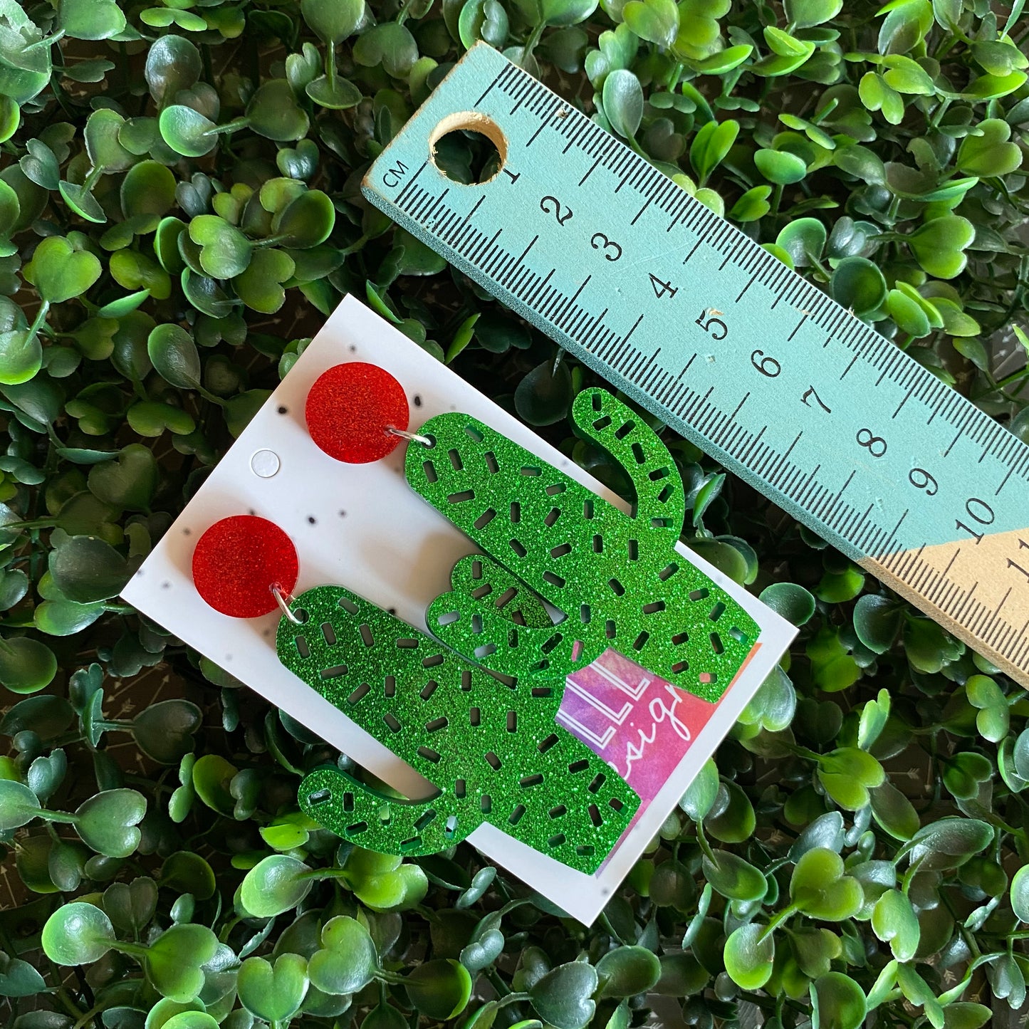 Cactus Statement Dangle Earrings - Mega Cactus Dangles BABY! Red Tops to make them POP!!!