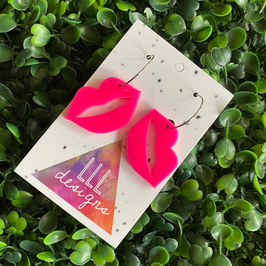 Luscious Lips Earrings - Vibrant Hot Pink Kiss Lip Hoop Dangle Earrings. Blow Kisses everywhere you go :)