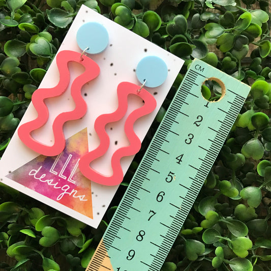 Squiggle Wiggle Dangle Earrings ( in Pink ) Pastel Matte Pink Earrings. Daring Dangles. Life's too short to wear boring Jewellery.