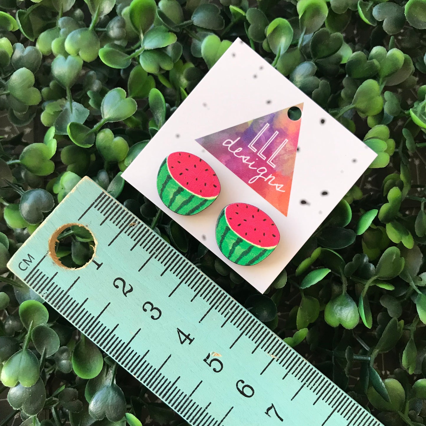 Printed Timber Wonderful Watermelon Stud Earrings. (half)