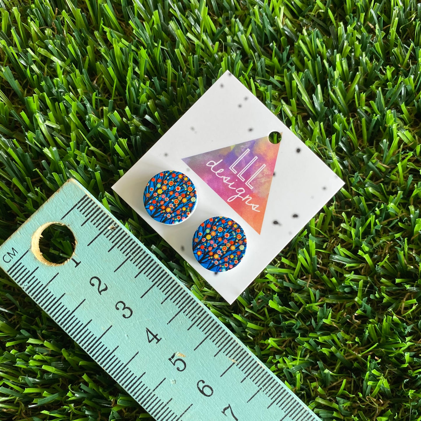 In Bloom Rainbow Trees - Printed Timber Stud Earrings.