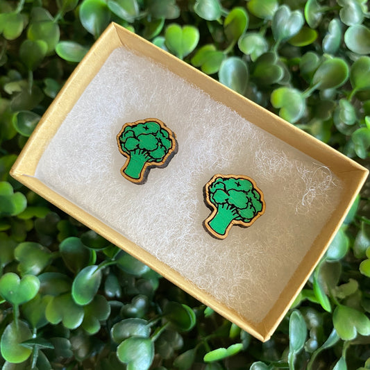 Broccoli Earrings - Detailed Hand Painted Bamboo Earrings.