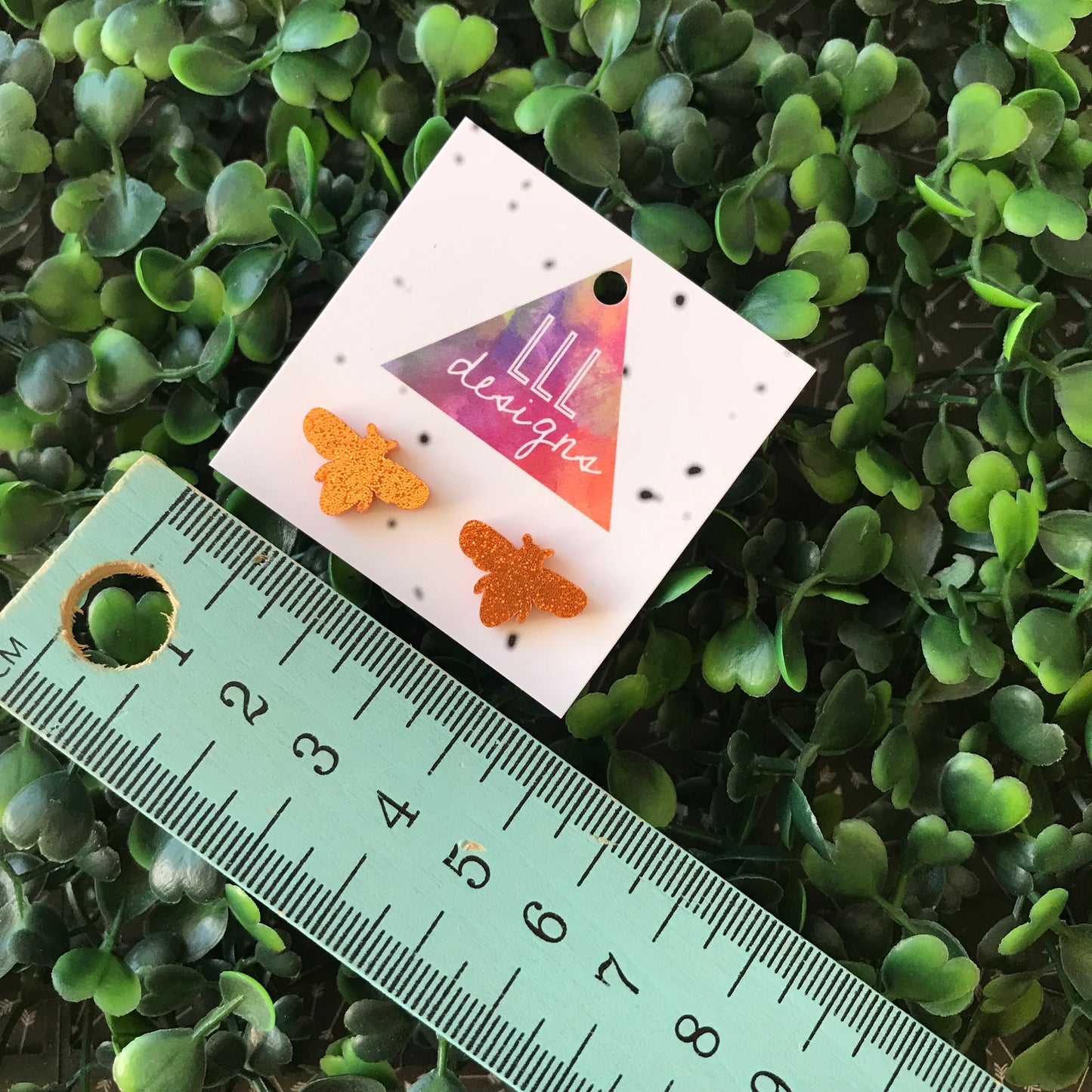 Glitter Orange Bee Stud Earrings. Just BEE You!
