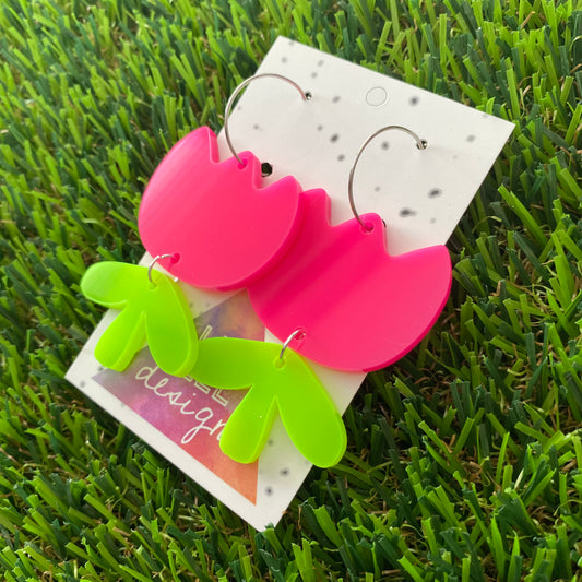 Fabulous Tulip Neon Hoop Dangle Earrings - Bright and Bold!!!