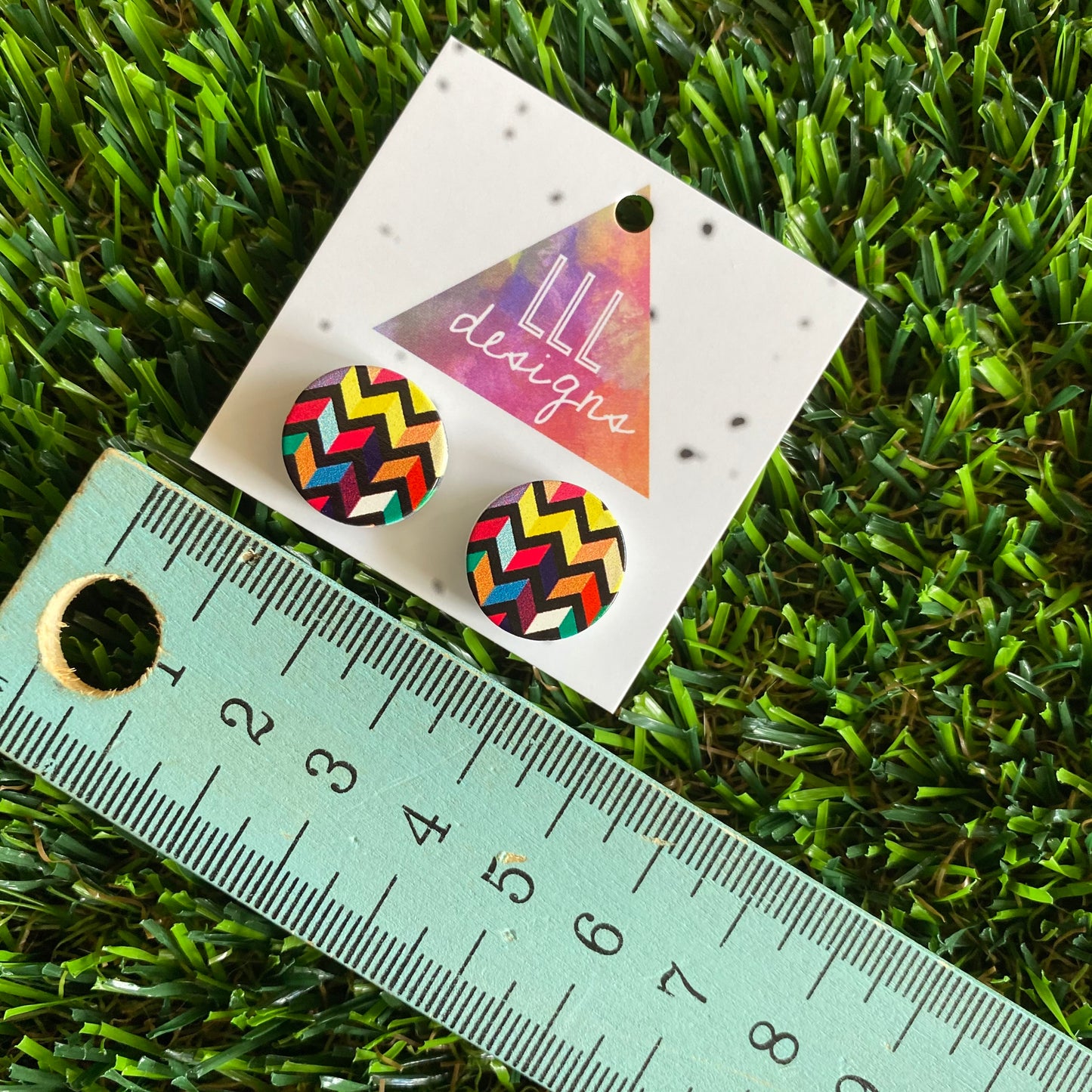 Rainbow Chevron Printed Timber Stud Earrings.