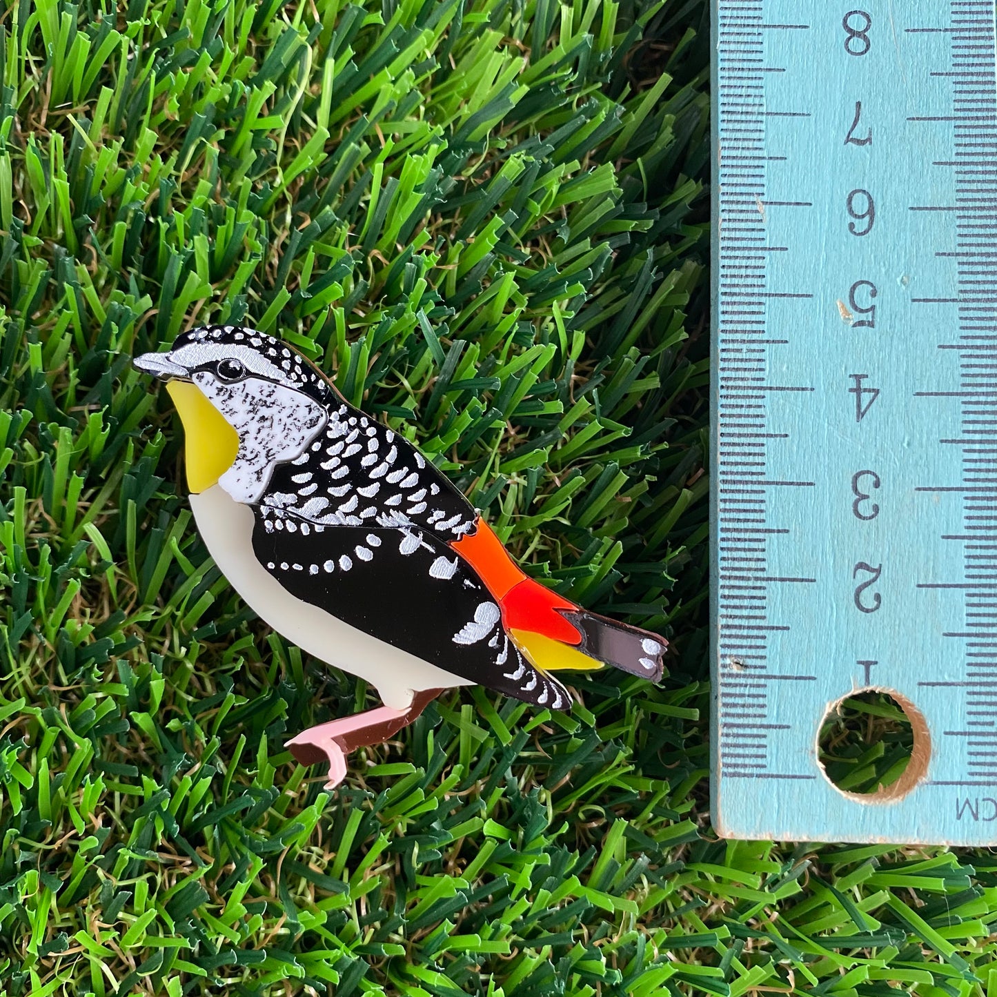 Spotted Pardalote Brooch - Detailed Hand Painted Acrylic Bird Brooch.