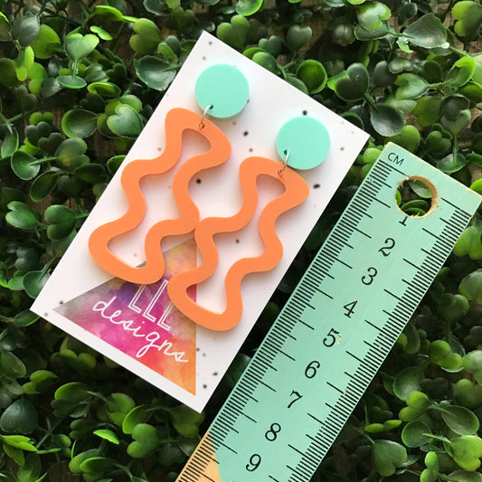 Squiggle Wiggle Dangle Earrings ( in Orange ) Pastel Matte Orange Earrings.