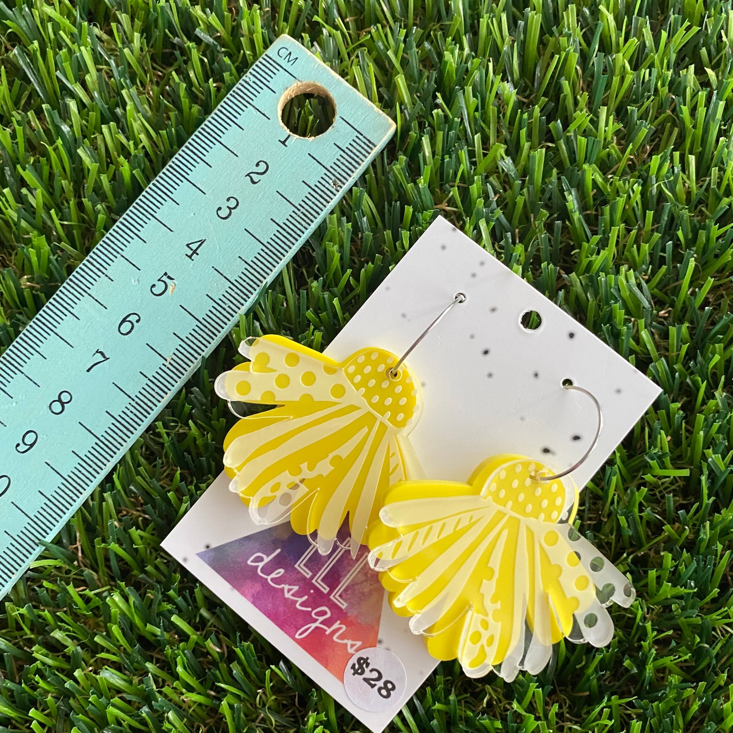Sunshine Yellow Floral Hoop Dangle Earrings - Double Layered Acrylic - Can be Worn 3 Ways!