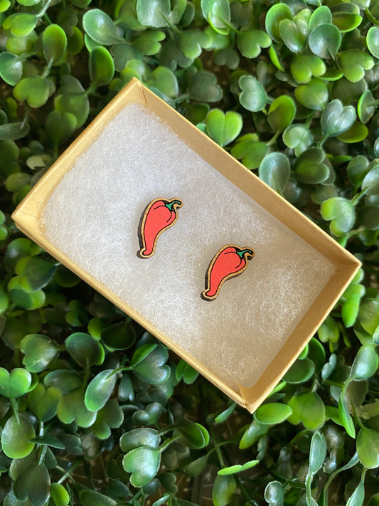 Hand Painted Bamboo Chilli Earrings. HOT Earrings ;)