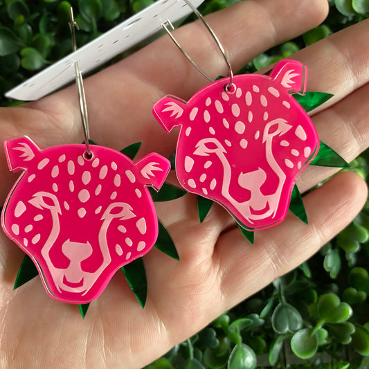 Cheetah Earrings. Hot Pink Layered Cheetah Hoops. With Multi Functionality!