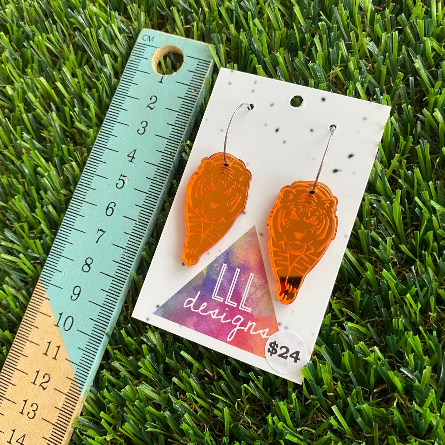Tiger Earrings - Orange Mirror Tiger Dangle Earrings
